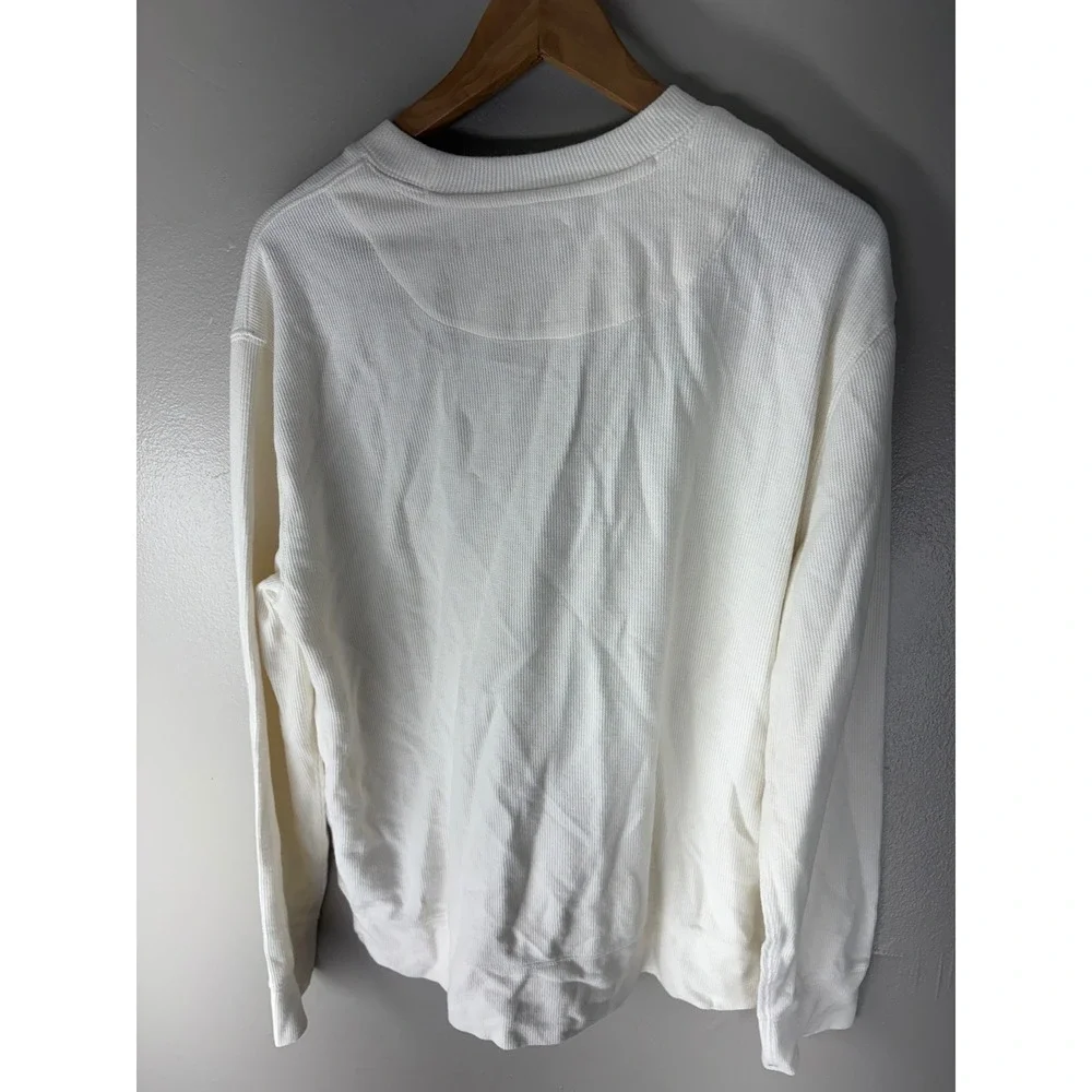 Banana Republic Mens Waffle Knit Thermal Crew Neck Long Sleeve Shirt Off White L